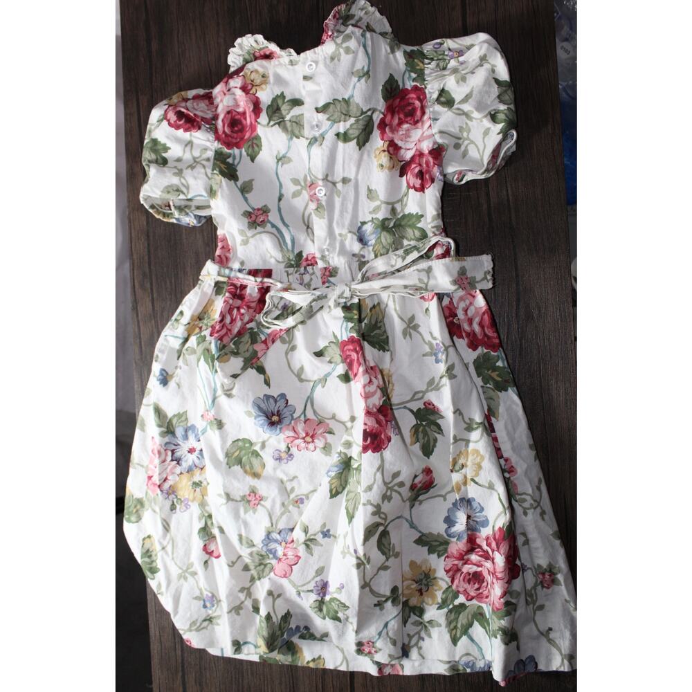 Vintage Polly Flinders 6X Girls Floral Dress Peter Pan Collar Smocked - Picture 2 of 9